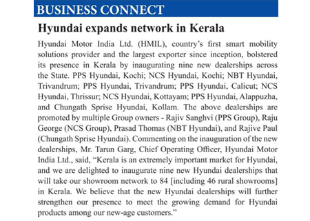 Hyundai Expands Network In Kerala